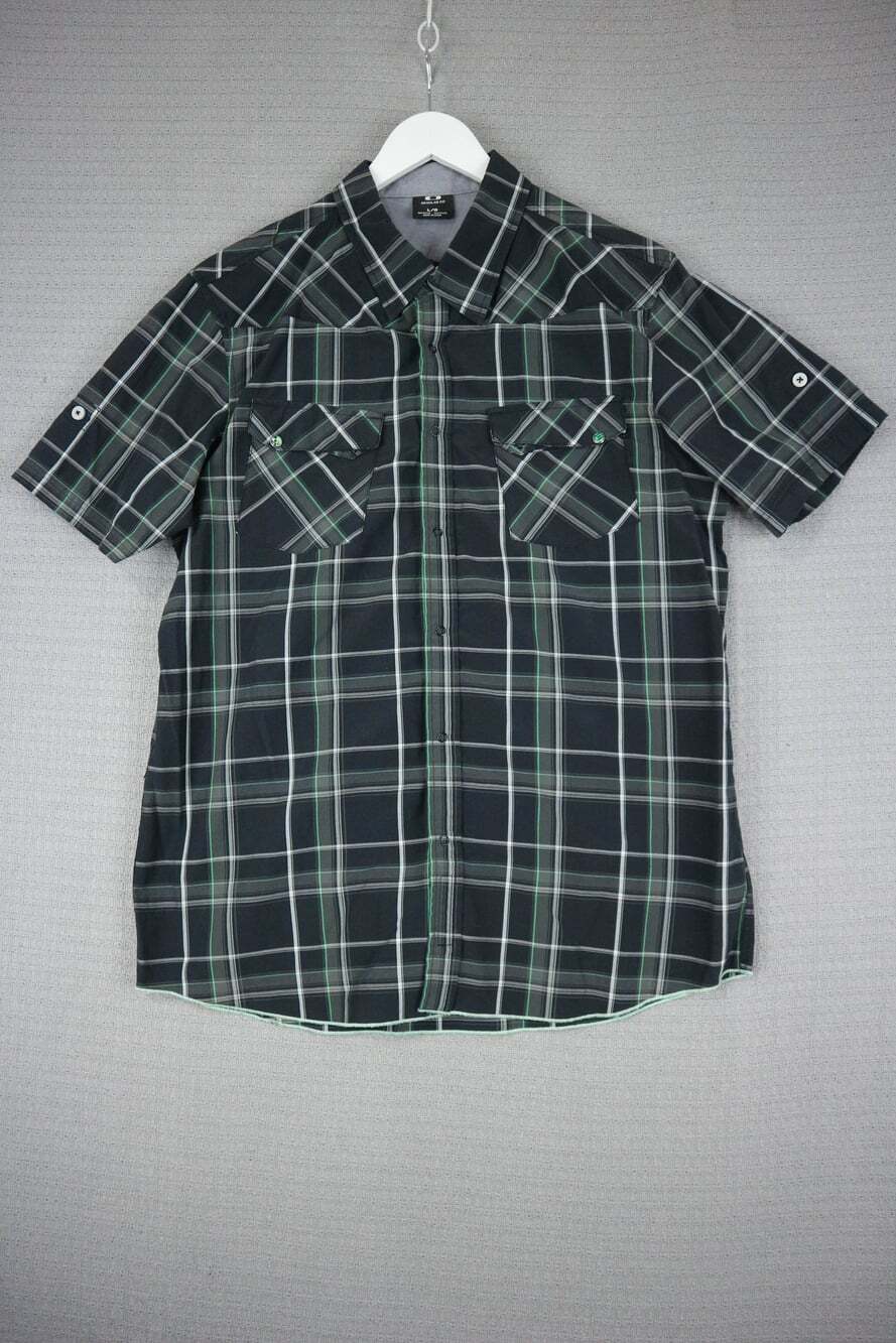 Oakley Short Sleeve Plaid Utility Button up Shirt Mens Large